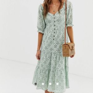 Asos Tiered Eyelet Midi Dress NWT Sz 6